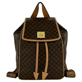 Céline Celine Macadam Blazon Triomphe Logo Pattern Leather Backpack Brown