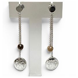 Hermès Pendientes HERMES Ex-Libris PM en Oro y Plata Plata Dorado