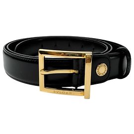 Bulgari Cinto de couro Bvlgari com fivela dourada Preto Dourado