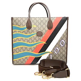 Borsa Tote Media Gucci con Stampa Geometrica Marrone Multicolore
