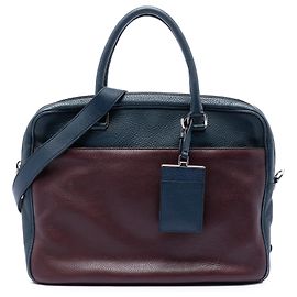 Prada Blue Bicolor Vitello Daino Briefcase Blue Navy blue