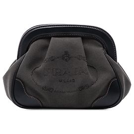 Pochette Prada Brown Canvas Canapa Logo Frame Marrone Marrone scuro