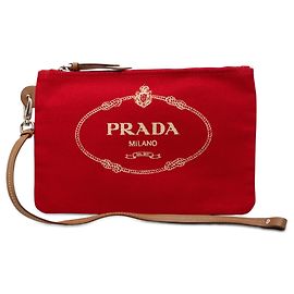 Pochette poignet en toile canapa rouge avec logo Prada Rouge