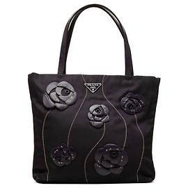 Prada Black Rosette Tessuto Tote Black