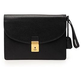 Clutch de pulso com cadeado em couro de vitelo preto Gucci Preto