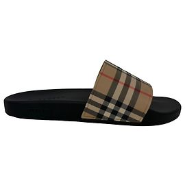 Burberry Check-Print Slide Sandals in Beige Polyurethane Beige