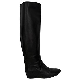 Lanvin Knee-High Wedge Boots in Black Leather Black