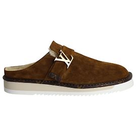 Louis Vuitton Cosy Slip On Mules in Brown Suede Calf Leather Brown