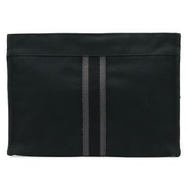 Hermès Fourre Tout Canvas Leather Clutch Bag Black Grey