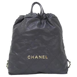 Zaino Chanel 22 in pelle di vitello granulata Blu Blu navy