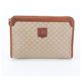 Céline Excellent condition Celine Macadam Triomphe leather clutch handbag pouch for men. Brown