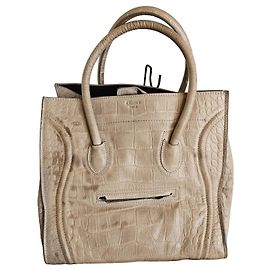 Céline Celine Phantom Luggage Tote Bag in Grey Crocodile-Embossed Leather Grey