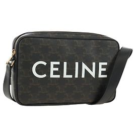 Céline CELINE Triomphe Medium Messenger Bag Shoulder Bag PVC Black Gold Auth mr2571SAM Nero D'oro