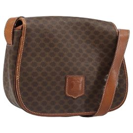 Céline Bolsa de Ombro CELINE Macadam Canvas PVC Couro Marrom Ouro Aut 187736 Marrom Dourado