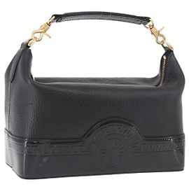 Sac à main à chaîne VERSACE en cuir noir et or Auth bs35661A Noir Doré