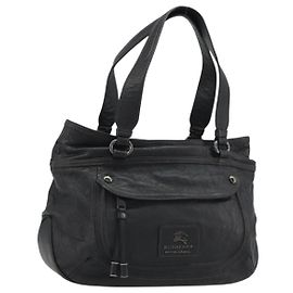 BURBERRY Tote Bag Leather Black Auth 188086A Black