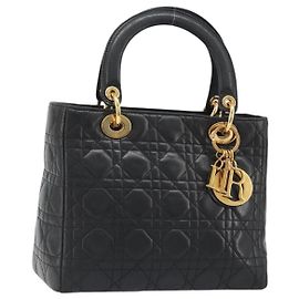 Borsa Christian Dior Canage in pelle di agnello nera e oro Auth yk20574SAV Nero D'oro