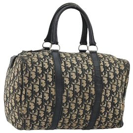 Borsa Boston Christian Dior Trotter Canvas Blu Navy Argento Auth 188337 Argento Blu navy