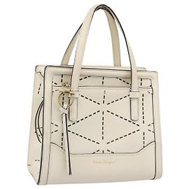 Bolsa de mão Salvatore Ferragamo em couro branco e ouro Auth hk3799 Branco Dourado