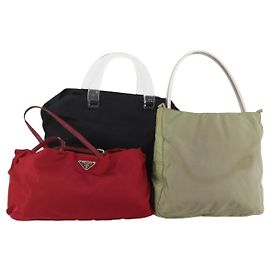 Borsa PRADA Nylon 3 Set Rosso Nero Khaki Auth 185271 Nero Rosso Cachi