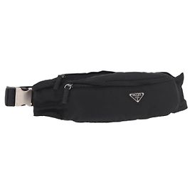 PRADA Waist bag Nylon Black Silver Auth 187430A Black Silvery