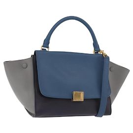 Céline Bolsa CELINE Trapeze de couro 2way Azul Ouro Auth ka4923V Azul Dourado