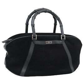 GUCCI Bamboo Hand Bag Suede Black Silver 002 1084 200047 Auth BA13607V Black Silvery