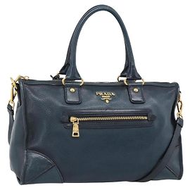 Borsa PRADA in Pelle 2way Blu Oro Auth 187288V Blu D'oro