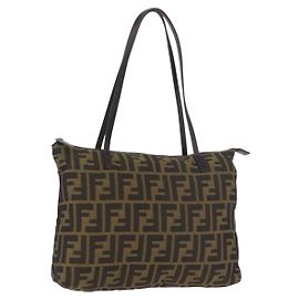 FENDI Zucca Canvas Tote Bag Black Brown Auth 188232 Brown Black