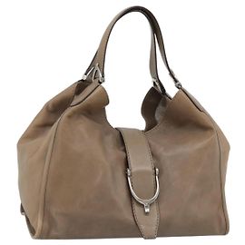 Borsa a mano GUCCI Horsebit in pelle Beige Auth 188082A Beige