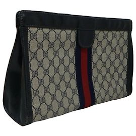 Pochette Gucci Monogram avec bande Web Rouge Beige Bleu foncé