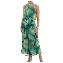 Pinko grünes Maxikleid mit Tie-Dye-Print Weiß Grün Gelb