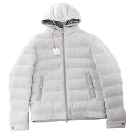 Autre Marque Eleventy Cable-Knit Puffer Wool x Cashmere Hooded Jacket in Light Gray, Size 50 IT Grey