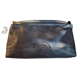 Gianni Versace Medusa Leather Clutch Handbag Black