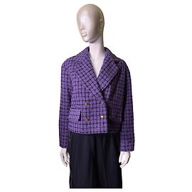 Sandro Purple Plaid Double-Breasted Cropped Jacket Purple