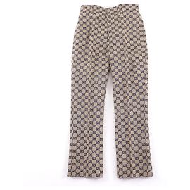 Pantalones de lino jacquard GG Gucci Beige Azul marino