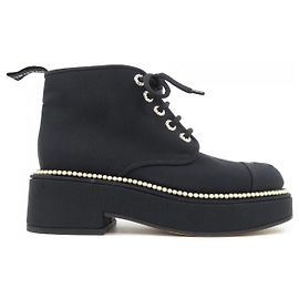 Chanel LACE UP Grogram Boots Black