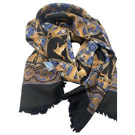 Kenzo Pañuelo de Seda Estampado Patos Castaño Negro Azul Dorado Otro