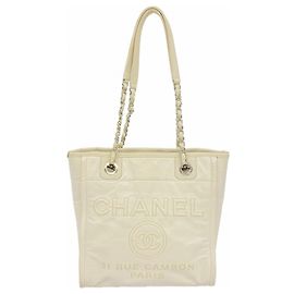 Chanel Deauville Chain Tote Bag Cream