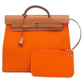 Hermès Bolsa Hermes Her Bag Zip MM Bege Laranja