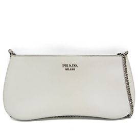 Clutch e bolsa de ombro de couro feminina Prada Sydney 1BF085 Branco