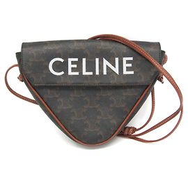 Céline Bolsa de Ombro Celine Triomphe Triangle Marrom Preto