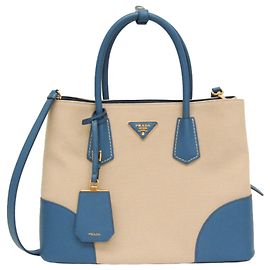 Prada Saffiano Double Bag Medium BN2775 Bleu Beige