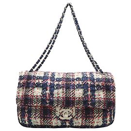 Chanel Blue CC Tweed Print Nylon Single Flap Bleu Bleu Marine