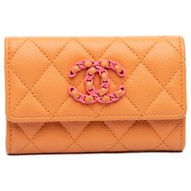 Chanel Orange Quilted Caviar 19 Flap Card Holder Orange