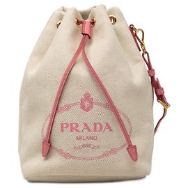 Prada Beige Canvas Canapa Logo Drawstring Pouch Beige