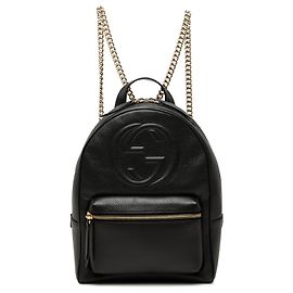 Mochila Soho Chain de piel de becerro granulada negra Gucci Negro