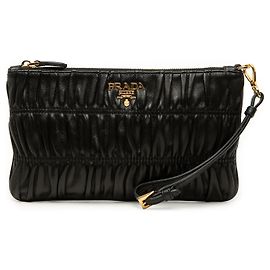 Prada Black Nappa Gaufre Wristlet Clutch Black