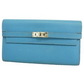 Portafoglio lungo Kelly Hermès in Azure Blu