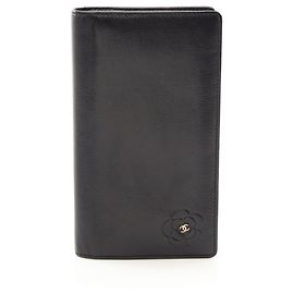 Chanel Butterfly Camellia Zip Long Wallet Black